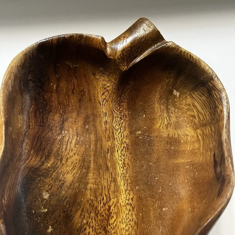 Vintage Monkey‎ Pod Wood Leaf Bowls Set of 3 Hawaii Serving Dishes MCM